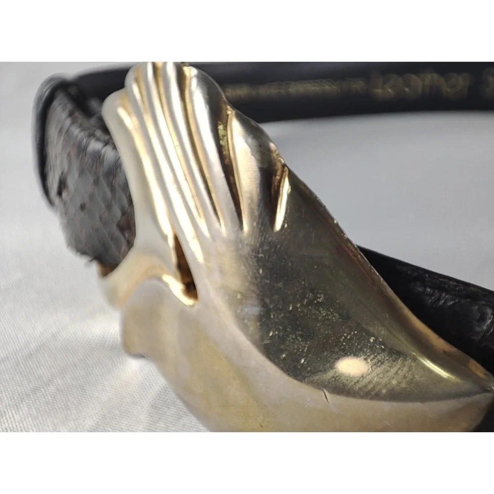 VTG Leather‎ Shop Genuine Snakeskin Belt M 28-33 Black Gold Wave Sculptural 80s